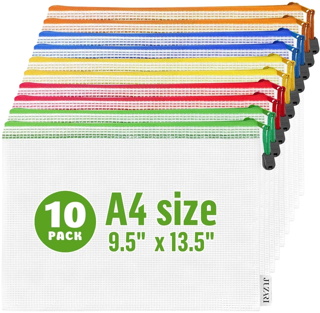 Main image of 10 Pack Mesh Zipper Pouch Bags A4-13.5x9.5 in Plastic Zipper Pouches for Organizing - Document Bags With Zippers - Letter Size Zippered Pouches - Document Pouch With Zippers