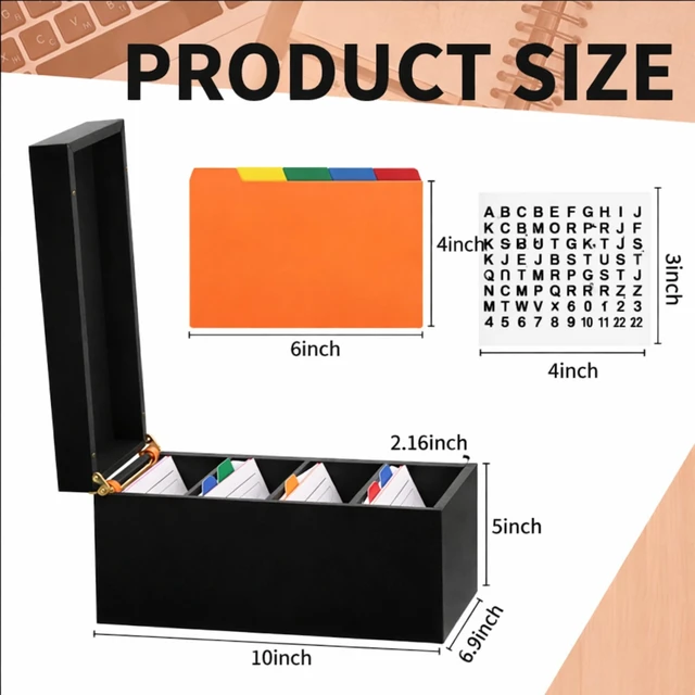 Alt view image 2 of 6 - 4 x 6 Inches Index Card Holder Set, Bamboo Organizer Box, Black Holds 1200 Cards with 50 Index Card Organizer Dividers & 2 Sheets Alphabet Number Stickers for Office Home Kitchen Filing