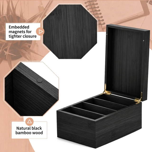 Alt view image 3 of 6 - 4 x 6 Inches Index Card Holder Set, Bamboo Organizer Box, Black Holds 1200 Cards with 50 Index Card Organizer Dividers & 2 Sheets Alphabet Number Stickers for Office Home Kitchen Filing