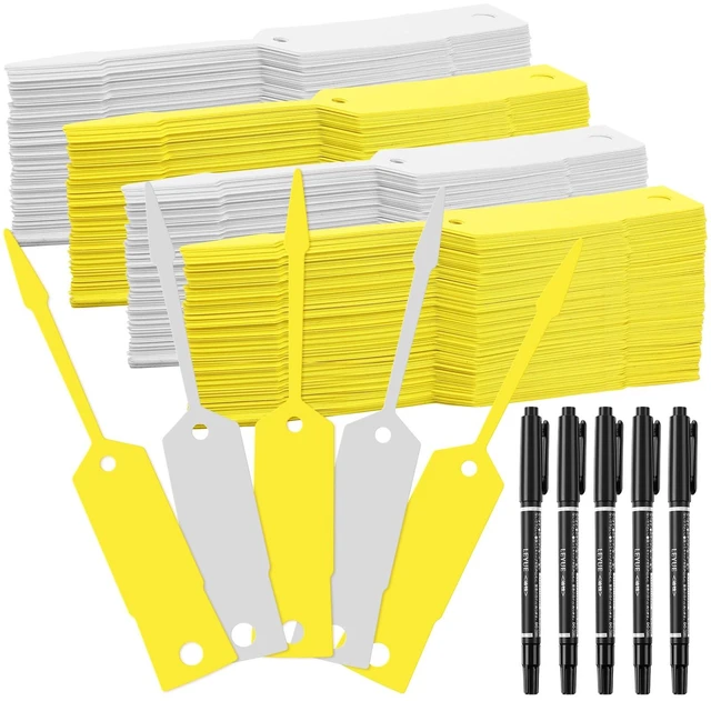 Main image of 2000 Pcs Self Locking Arrow Key Tags,Yellow White, 4 1/2 x 3/4 Inch Car Key Labels Self Lock Identifiers Car Parts Tags with 5 Pcs Black Pens for Office Automotive Shop Supplies