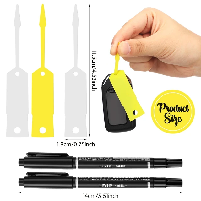 Alt view image 2 of 6 - 2000 Pcs Self Locking Arrow Key Tags,Yellow White, 4 1/2 x 3/4 Inch Car Key Labels Self Lock Identifiers Car Parts Tags with 5 Pcs Black Pens for Office Automotive Shop Supplies
