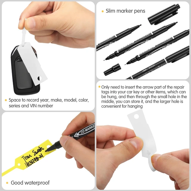 Alt view image 3 of 6 - 2000 Pcs Self Locking Arrow Key Tags,Yellow White, 4 1/2 x 3/4 Inch Car Key Labels Self Lock Identifiers Car Parts Tags with 5 Pcs Black Pens for Office Automotive Shop Supplies