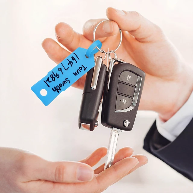 Alt view image 3 of 7 - 2000 Pcs Self Locking Arrow Key Tags,Light Blue, 4 1/2 x 3/4 Inch Car Key Labels Self Lock Identifiers Car Parts Tags with 5 Pcs Black Pens for Office Automotive Shop Supplies