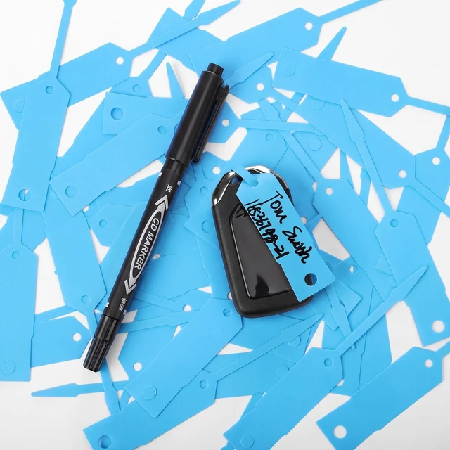 Alt view image 5 of 7 - 2000 Pcs Self Locking Arrow Key Tags,Light Blue, 4 1/2 x 3/4 Inch Car Key Labels Self Lock Identifiers Car Parts Tags with 5 Pcs Black Pens for Office Automotive Shop Supplies