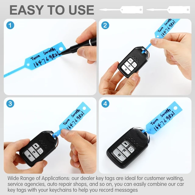 Alt view image 4 of 7 - 2000 Pcs Self Locking Arrow Key Tags,Light Blue, 4 1/2 x 3/4 Inch Car Key Labels Self Lock Identifiers Car Parts Tags with 5 Pcs Black Pens for Office Automotive Shop Supplies