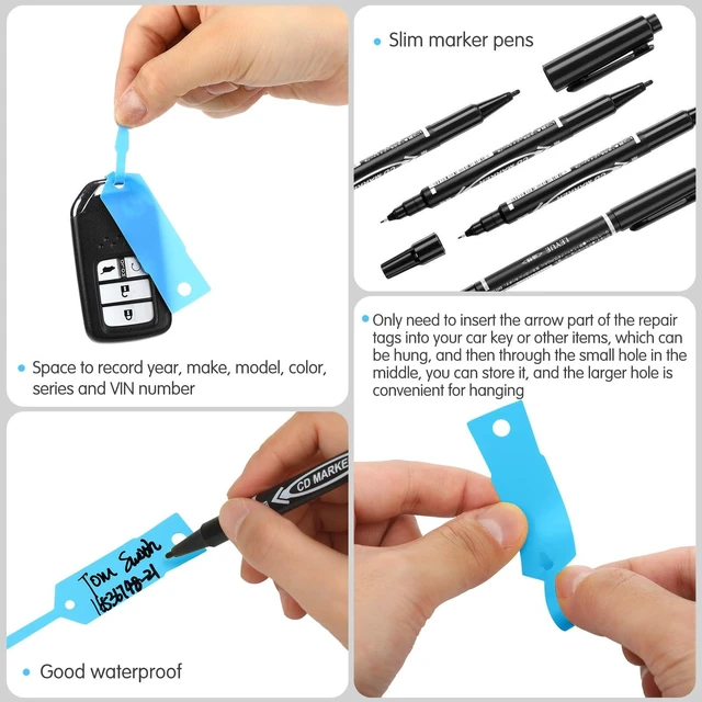 Alt view image 6 of 7 - 2000 Pcs Self Locking Arrow Key Tags,Light Blue, 4 1/2 x 3/4 Inch Car Key Labels Self Lock Identifiers Car Parts Tags with 5 Pcs Black Pens for Office Automotive Shop Supplies