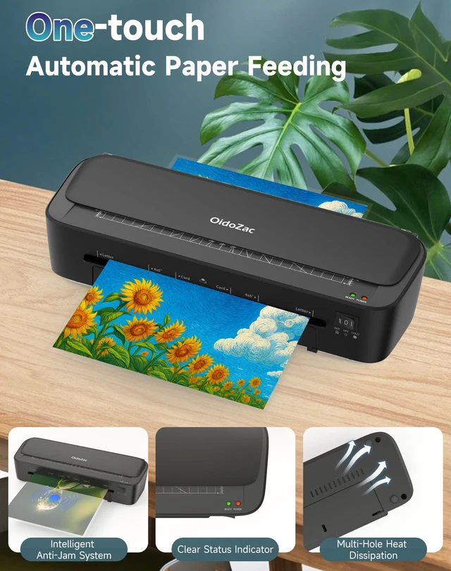 Alt view image 2 of 7 - Laminator Machine, 11 in 1 Laminating Never Jam Technology with 36 Laminating Sheets, 9 Inch Thermal Laminator A4 Laminating Machine Hot & Cold Mode for Home Office School Black