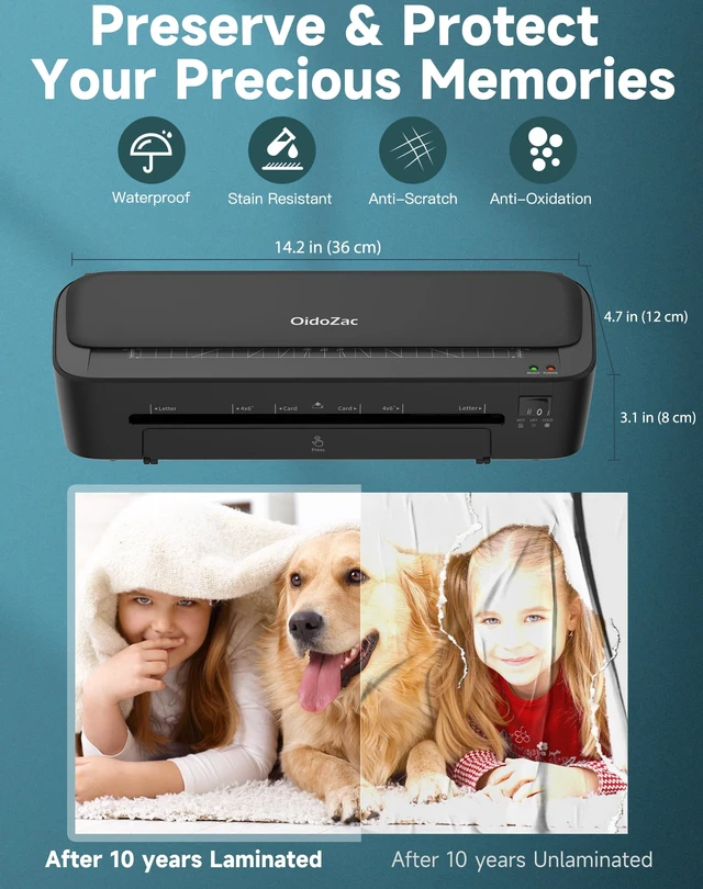 Alt view image 7 of 7 - Laminator Machine, 11 in 1 Laminating Never Jam Technology with 36 Laminating Sheets, 9 Inch Thermal Laminator A4 Laminating Machine Hot & Cold Mode for Home Office School Black