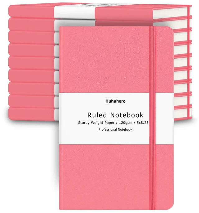 Main image of 10 Pack Lined Notebook Journal, A5 Hardcover Pink Journals for Writing 5.25"×8.25" Journaling Notebooks for Women, 120gsm Thick Paper, Ruled Notebook for Work Office School (10, Pink)