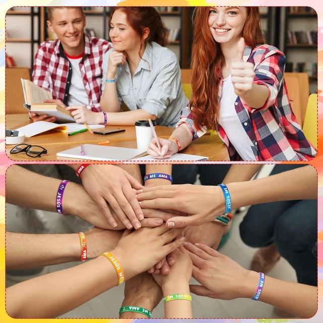 Alt view image 3 of 6 - 200 Pcs Spanish Jesus Loves Me Wristbands Bulk 10 Styles Rainbow Jesus Me Ama Religious Wristbands Christian Cross Silicone Gift for Missionaries Religious Christian Church Giveaways Group
