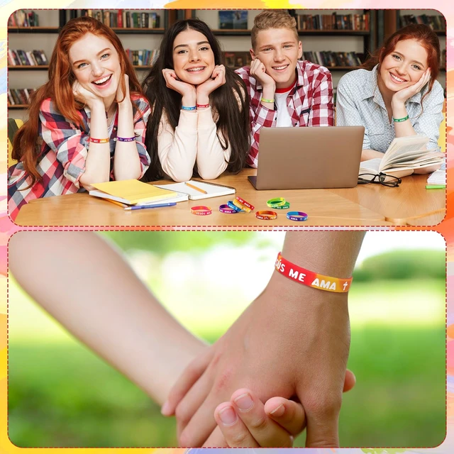 Alt view image 6 of 6 - 200 Pcs Spanish Jesus Loves Me Wristbands Bulk 10 Styles Rainbow Jesus Me Ama Religious Wristbands Christian Cross Silicone Gift for Missionaries Religious Christian Church Giveaways Group