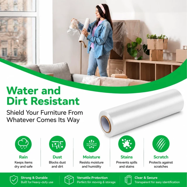 Alt view image 5 of 7 - 18in Stretch Wrap Roll, Heavy Duty 1500ft Shrink Wrap, 4 Pack with Handle 80 Gauge, Industrial Strength, Clear Stretch Film, Self-Adhesive, Plastic Wrap for Pallet Wrapping Shipping Moving Furniture