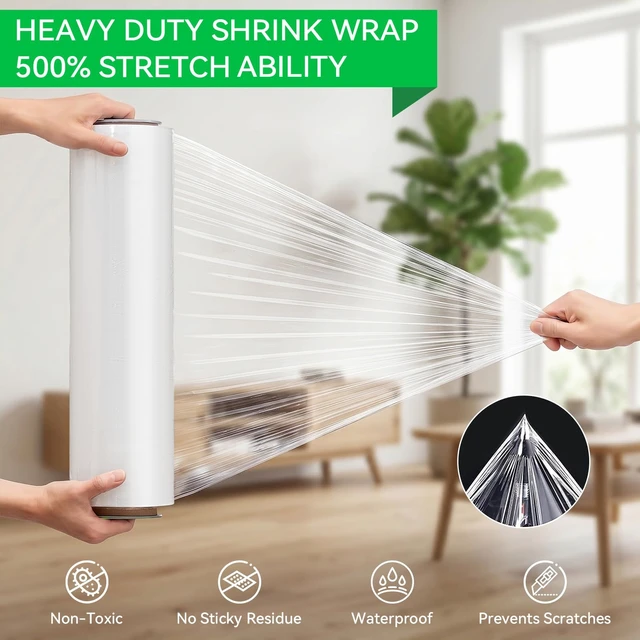 Alt view image 7 of 7 - 18in Stretch Wrap Roll, Heavy Duty 1500ft Shrink Wrap, 4 Pack with Handle 80 Gauge, Industrial Strength, Clear Stretch Film, Self-Adhesive, Plastic Wrap for Pallet Wrapping Shipping Moving Furniture