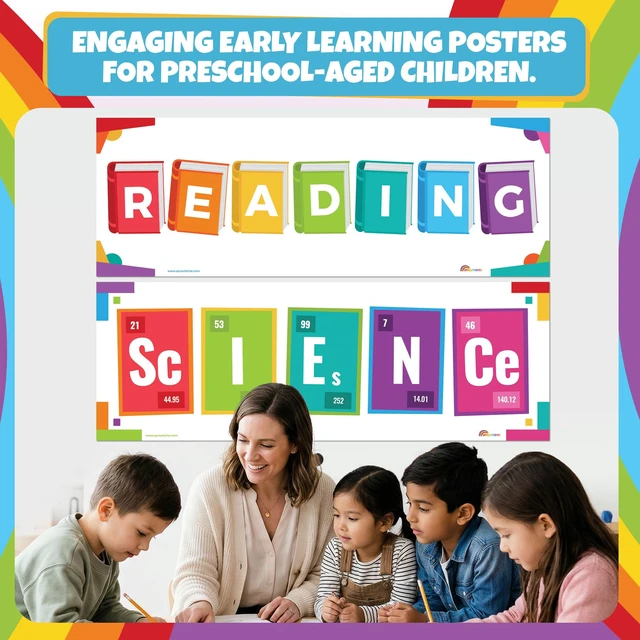 Alt view image 3 of 7 - 4 Pack 13.5"x39" Educational Charts & Posters Homeschool Classroom Wall Decor - Highlight Essential Learning Areas Including Reading, Writing, Math and Science