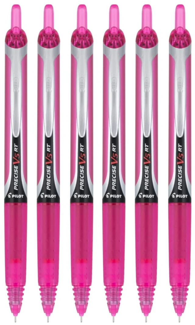 Main image of Precise V5 RT Refillable & Retractable Liquid Ink Rolling Ball Pens, Extra Fine Point (0.5mm), Pink Ink, 6-Pack