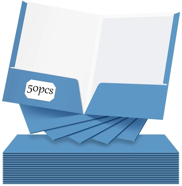Main image of 50 Pcs 2 Pocket Glossy Paper Folders Glossy Paper Laminated Portfolios, Letter Size, Presentation Folders with Pockets for Office Teacher Worker Supplies(Light Blue)