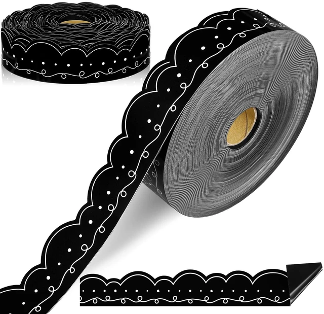 Main image of 68.9 ft Magnetic Bulletin Board Border, Black with White Squiggles Magnetic Border Whiteboard Strips Roll, 1.5 Inches Wide for Classroom Chalkboard Trim School Office Chalkboard Decoration