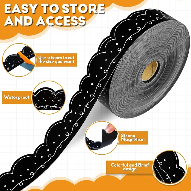 Alt view image 3 of 6 - 68.9 ft Magnetic Bulletin Board Border, Black with White Squiggles Magnetic Border Whiteboard Strips Roll, 1.5 Inches Wide for Classroom Chalkboard Trim School Office Chalkboard Decoration