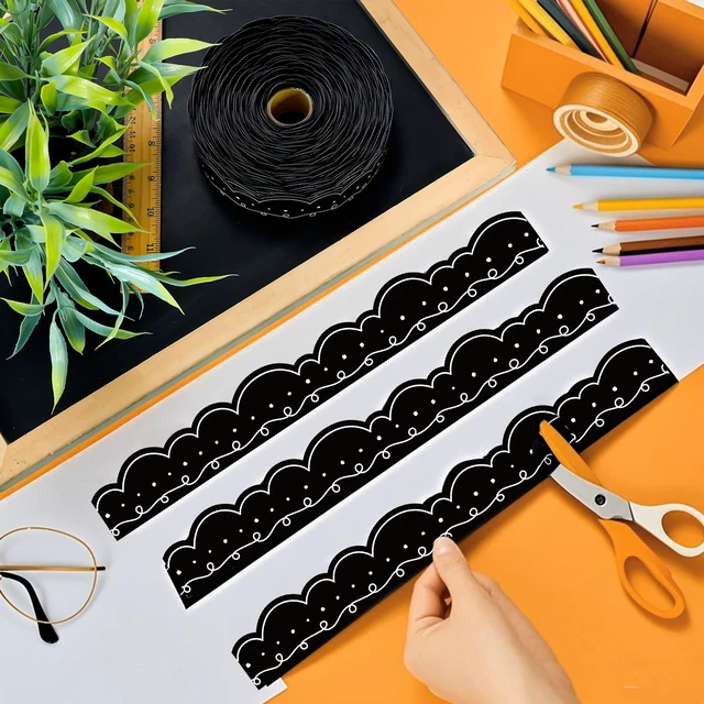 Alt view image 4 of 6 - 68.9 ft Magnetic Bulletin Board Border, Black with White Squiggles Magnetic Border Whiteboard Strips Roll, 1.5 Inches Wide for Classroom Chalkboard Trim School Office Chalkboard Decoration