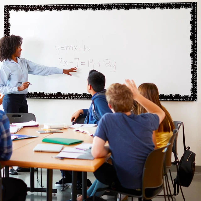 Alt view image 5 of 6 - 68.9 ft Magnetic Bulletin Board Border, Black with White Squiggles Magnetic Border Whiteboard Strips Roll, 1.5 Inches Wide for Classroom Chalkboard Trim School Office Chalkboard Decoration