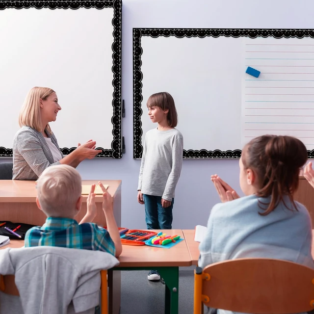 Alt view image 6 of 6 - 68.9 ft Magnetic Bulletin Board Border, Black with White Squiggles Magnetic Border Whiteboard Strips Roll, 1.5 Inches Wide for Classroom Chalkboard Trim School Office Chalkboard Decoration