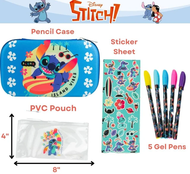 Alt view image 2 of 7 - Disney Stitch Pencil Case Set with Stickers and Gel Pens for Kids, Molded with Zip Closure, Blue