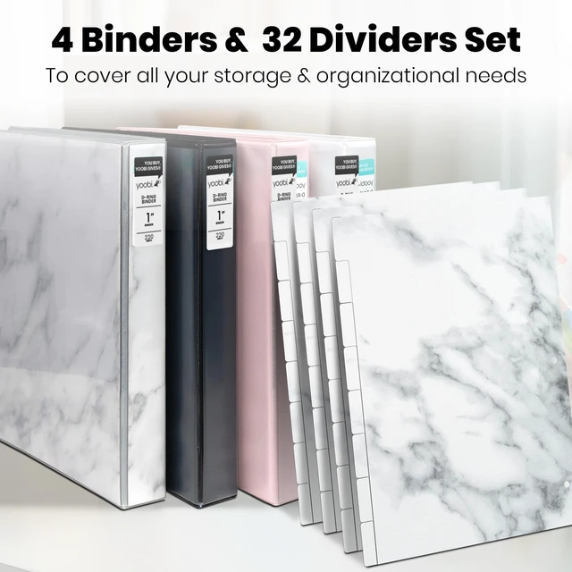 Alt view image 2 of 7 - 1 Inch Marble 3-Ring Binder & 8-Tab Divider Set, 4-Pack, D Rings 3-Ring Binder + 8-Tab Divider Set, 2 Interior Pockets, Blank Sticky Labels Included, 4-Pack of Each