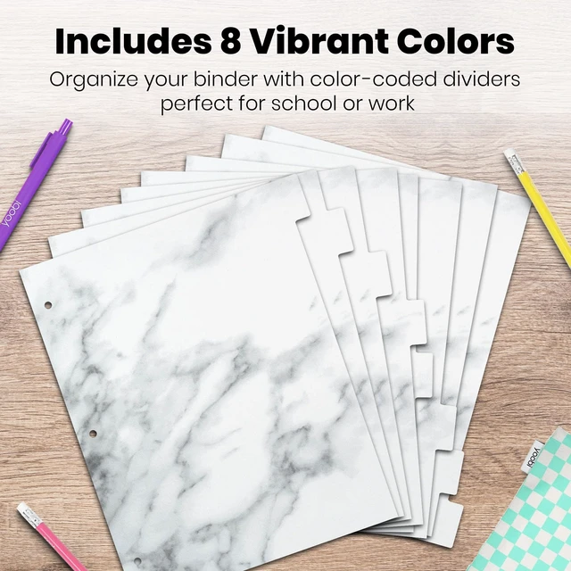 Alt view image 4 of 7 - 1 Inch Marble 3-Ring Binder & 8-Tab Divider Set, 4-Pack, D Rings 3-Ring Binder + 8-Tab Divider Set, 2 Interior Pockets, Blank Sticky Labels Included, 4-Pack of Each