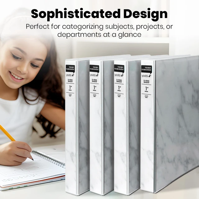 Alt view image 3 of 7 - 1 Inch Marble 3-Ring Binder & 8-Tab Divider Set, 4-Pack, D Rings 3-Ring Binder + 8-Tab Divider Set, 2 Interior Pockets, Blank Sticky Labels Included, 4-Pack of Each