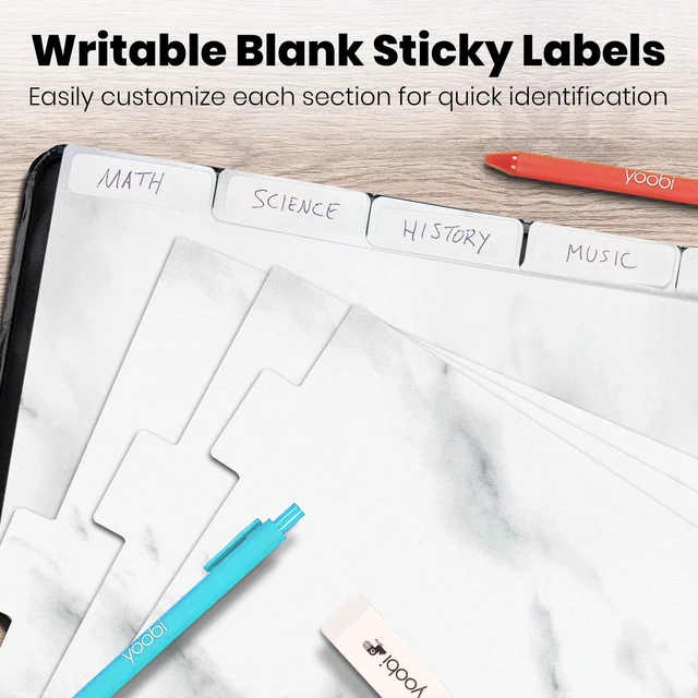 Alt view image 6 of 7 - 1 Inch Marble 3-Ring Binder & 8-Tab Divider Set, 4-Pack, D Rings 3-Ring Binder + 8-Tab Divider Set, 2 Interior Pockets, Blank Sticky Labels Included, 4-Pack of Each