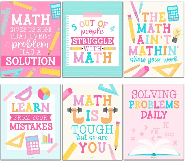 Main image of 6 Math Posters - Motivational Math Posters for Elementary & Middle School Pastel Classroom Must Haves, Inspirational Classroom Decor Poster for High School, Bulletin Board Set Teacher Supply