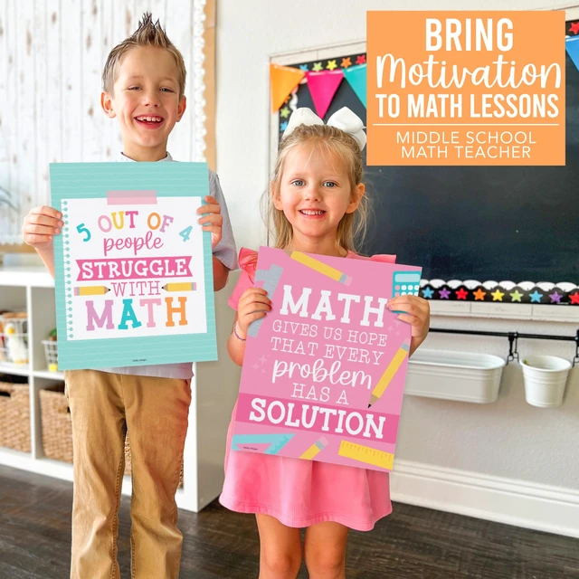 Alt view image 2 of 6 - 6 Math Posters - Motivational Math Posters for Elementary & Middle School Pastel Classroom Must Haves, Inspirational Classroom Decor Poster for High School, Bulletin Board Set Teacher Supply