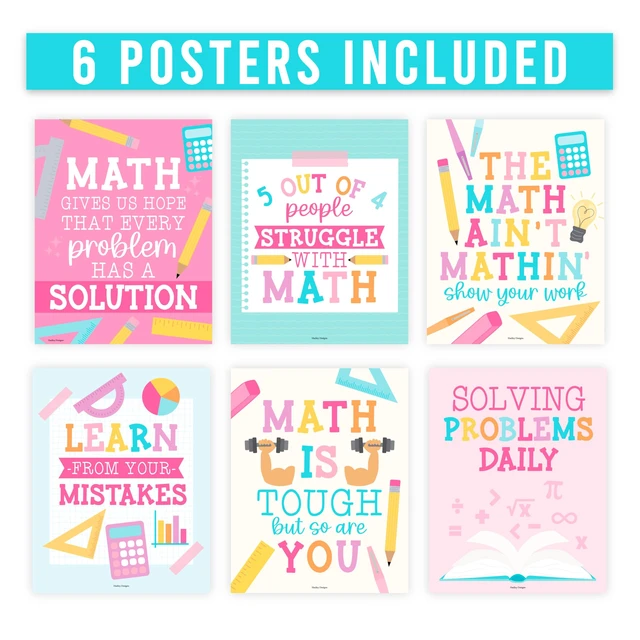 Alt view image 4 of 6 - 6 Math Posters - Motivational Math Posters for Elementary & Middle School Pastel Classroom Must Haves, Inspirational Classroom Decor Poster for High School, Bulletin Board Set Teacher Supply