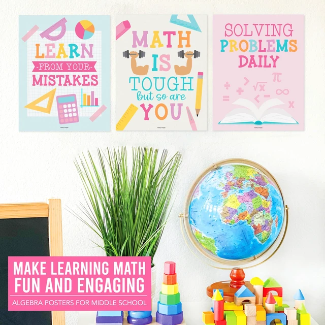 Alt view image 6 of 6 - 6 Math Posters - Motivational Math Posters for Elementary & Middle School Pastel Classroom Must Haves, Inspirational Classroom Decor Poster for High School, Bulletin Board Set Teacher Supply