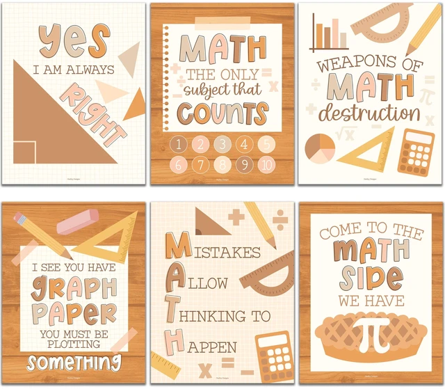 Main image of 6 Math Posters - Motivational Math Posters for Elementary & Middle School Boho Classroom Must Haves, Inspirational Classroom Decor Poster for High School, Bulletin Board Set Teacher Supply
