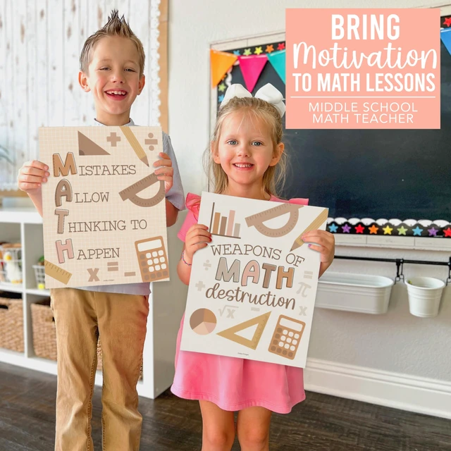 Alt view image 2 of 6 - 6 Math Posters - Motivational Math Posters for Elementary & Middle School Boho Classroom Must Haves, Inspirational Classroom Decor Poster for High School, Bulletin Board Set Teacher Supply