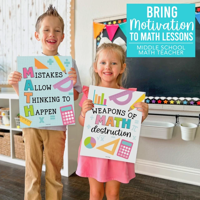 Alt view image 2 of 6 - 6 Math Posters - Motivational Math Posters for Elementary & Middle School Colorful Pastel Classroom Must Haves, Inspirational Classroom Decor Poster for High School, Bulletin Board Set Teacher Supply