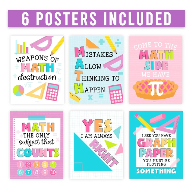 Alt view image 4 of 6 - 6 Math Posters - Motivational Math Posters for Elementary & Middle School Colorful Pastel Classroom Must Haves, Inspirational Classroom Decor Poster for High School, Bulletin Board Set Teacher Supply