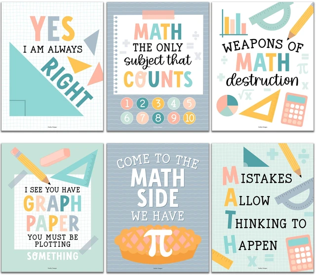 Main image of 6 Math Posters - Motivational Math Posters for Elementary & Middle School Muted Boho Classroom Must Haves, Inspirational Classroom Decor Poster for High School, Bulletin Board Set Teacher Supply