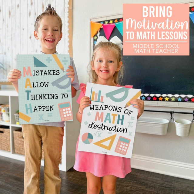 Alt view image 2 of 6 - 6 Math Posters - Motivational Math Posters for Elementary & Middle School Muted Boho Classroom Must Haves, Inspirational Classroom Decor Poster for High School, Bulletin Board Set Teacher Supply