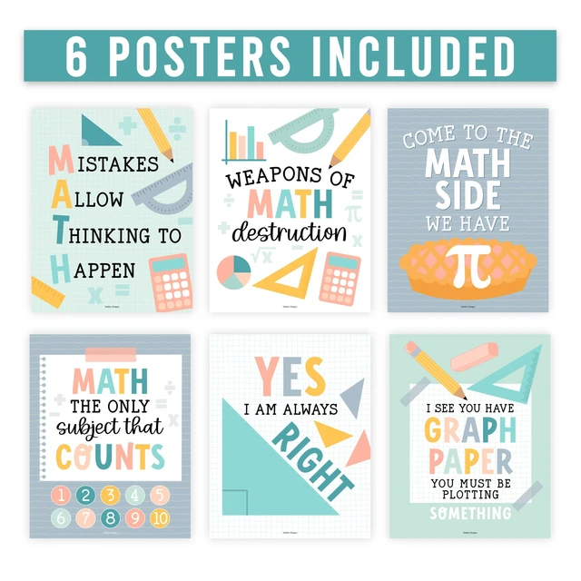 Alt view image 4 of 6 - 6 Math Posters - Motivational Math Posters for Elementary & Middle School Muted Boho Classroom Must Haves, Inspirational Classroom Decor Poster for High School, Bulletin Board Set Teacher Supply