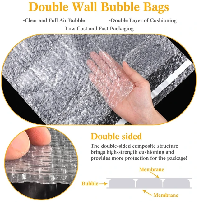 Alt view image 4 of 7 - Bubble Bags Double Bubble Pouches, 12 x 12 Inch, 50 Pcs Clear Protective Pouches, Thickening Shockproof Design, Self Seal Cushion Wrap for Packing Storage Moving Fragile