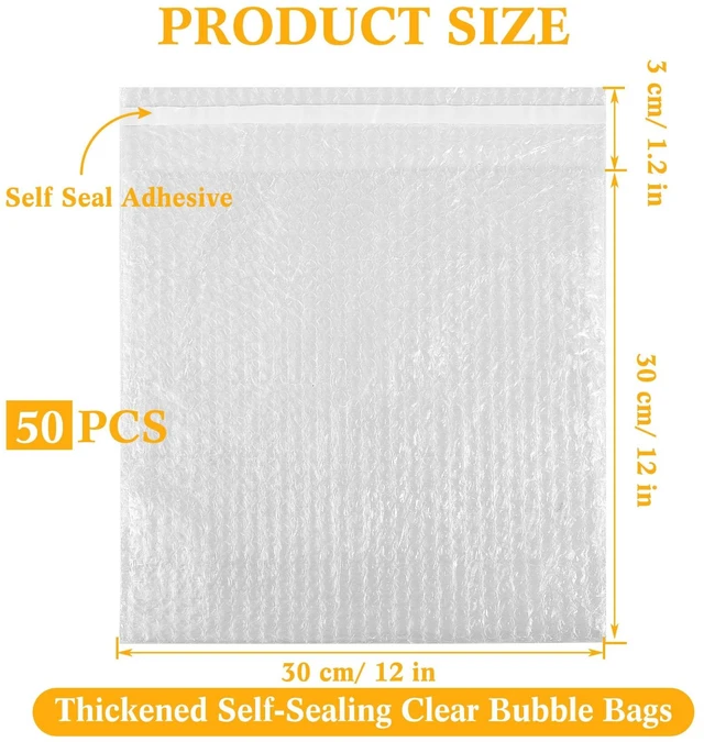 Alt view image 2 of 7 - Bubble Bags Double Bubble Pouches, 12 x 12 Inch, 50 Pcs Clear Protective Pouches, Thickening Shockproof Design, Self Seal Cushion Wrap for Packing Storage Moving Fragile