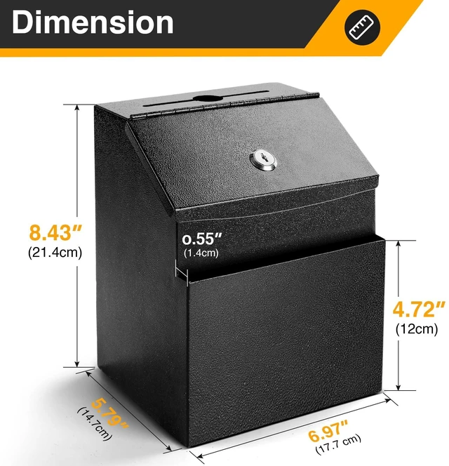 Alt view image 2 of 6 - Suggestion Boxes with Slot and Lock,2 Pack Metal Donation Boxes Wall Mounted Ballot and 50 Free Suggestion Cards,Donation Boxes for Fundraising with 2 Keys 8.4 x 5.8 x 7.0 inch,Black
