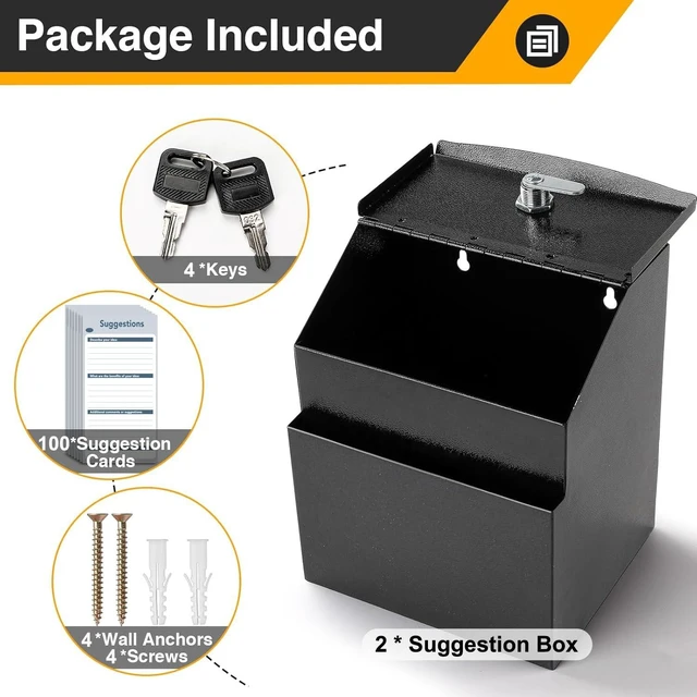 Alt view image 5 of 6 - Suggestion Boxes with Slot and Lock,2 Pack Metal Donation Boxes Wall Mounted Ballot and 50 Free Suggestion Cards,Donation Boxes for Fundraising with 2 Keys 8.4 x 5.8 x 7.0 inch,Black