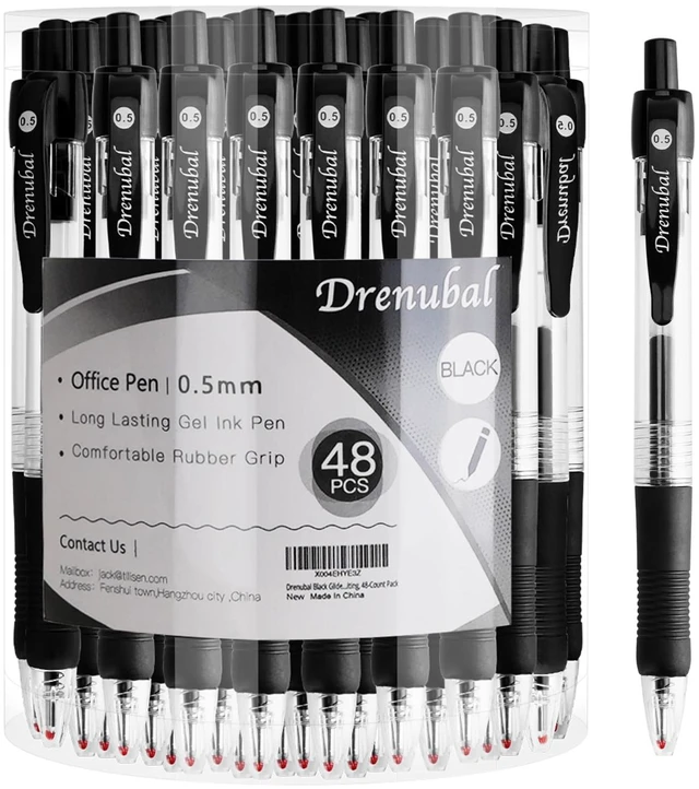 Main image of Black Glide Retractable Ball Pens, Medium Point (0.5mm), Comfortable Rubber Grip For Writing, 48-Count Pack