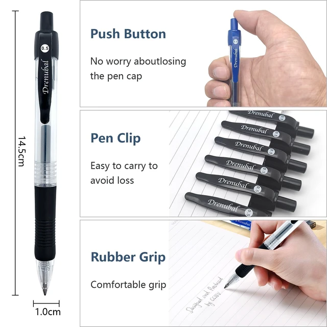 Alt view image 4 of 6 - Black Glide Retractable Ball Pens, Medium Point (0.5mm), Comfortable Rubber Grip For Writing, 48-Count Pack