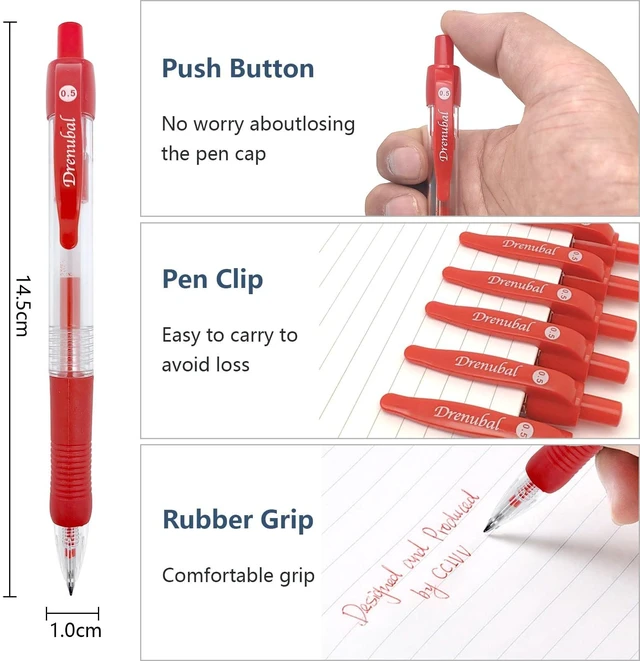 Alt view image 2 of 6 - Red Ballpoint Pens with Rubber GripFine(0.5mm) Point Retractable-Set of 48 Writing Pens for School Office