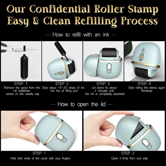 Alt view image 6 of 7 - Identity Protection Roller Stamps, 2 Pack Blue Wide Identity Theft Protection Stamp for ID Blockout with Refills - Privacy Confidential and Address Blocker