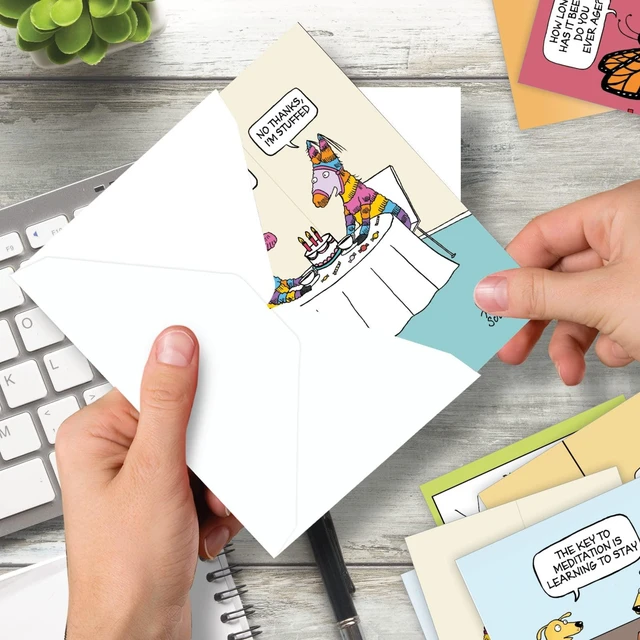 Alt view image 6 of 6 - 36 Funny Birthday Cards Box Rich Celebrations AC7741BDG-B1x36 Hilarious Cartoon Notecard Assortment w/ Envelopes for Men and Women Variety Pack Greeting Stationery Set
